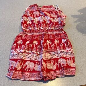 Red Elephant Print Shorts Jumper